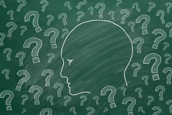 Human Head Question Marks Illustration Greenboard — Stock Photo, Image