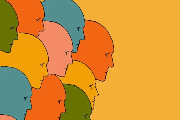 人間の頭は黄色に描かれている チームワーク キャリアの機会 チームスキル 管理の概念 集団思考 創造性 チームワーク ストック画像