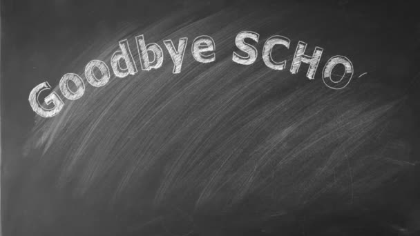 Ручной Рисунок Анимированный Текст Goodbye School Hello Summer Blackboard Стоковый Видеоролик
