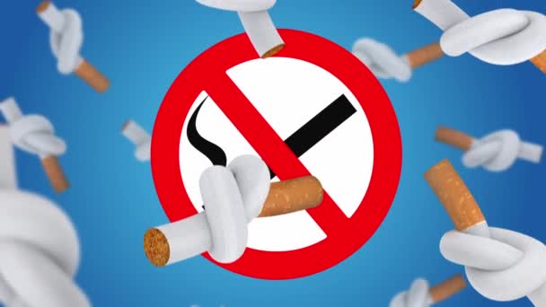 Sigaretten Vastgebonden Een Knoop Blauwe Achtergrond Niet Roken Concept — Stockvideo