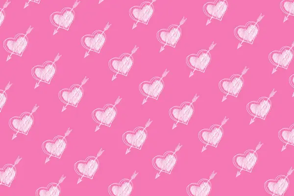 Рисунок Сердечками Стрелками Купида Нарисован Розовом Фоне Любовь Романтика День Стоковое Изображение