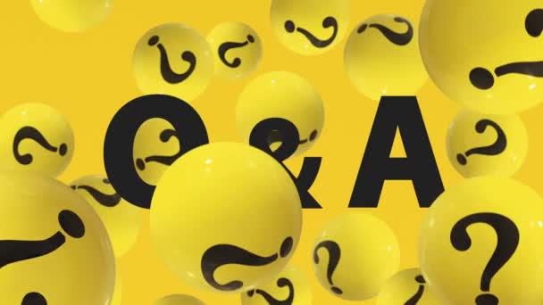 Spadające Kulki Znakami Zapytania Żółtym Pytania Pytania Odpowiedzi Pytania Odpowiedzi — Wideo stockowe