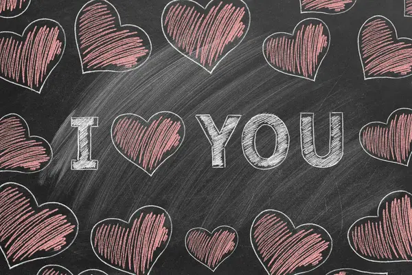 Love You Inscription Chalk School Blackboard Valentines Day Love Concept Royalty Free Stock Photos