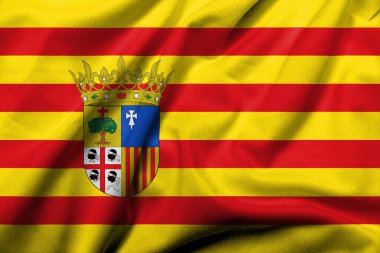 Realistic 3D Flag of Aragon with satin fabric texture