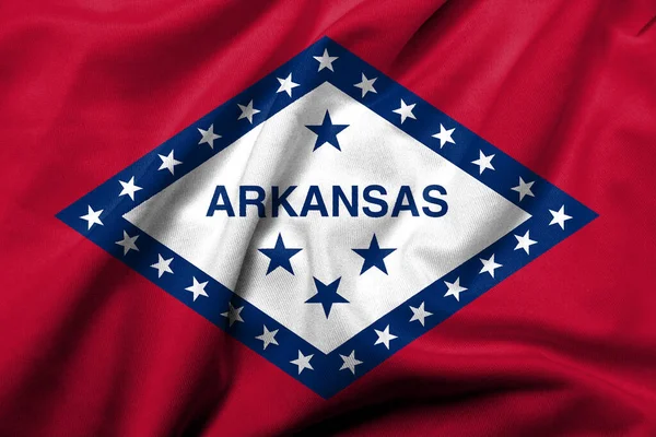 Realistická Vlajka Arkansasu Texturou Saténové Tkaniny — Stock fotografie