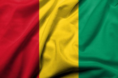 Realistic 3D Flag of Guinea with satin fabric texture