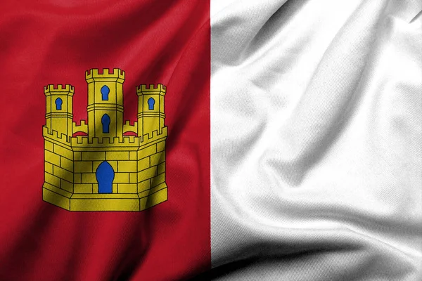 Realistic Flag Castile Mancha Satin Fabric Texture — 图库照片