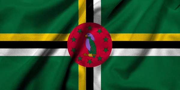 Realistic Flag Dominica Satin Fabric Texture — 스톡 사진