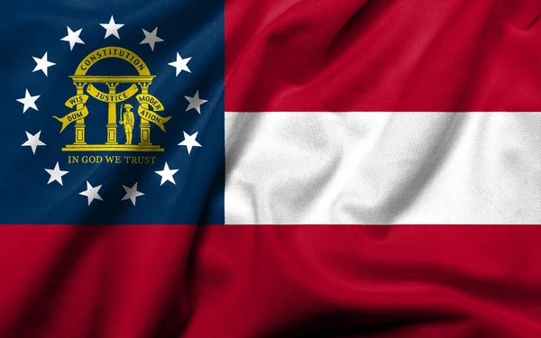 Realistická Vlajka Gruzie Stát Usa Texturou Saténové Tkaniny — Stock fotografie