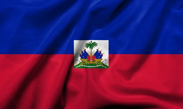 Realistyczna Flaga Haiti Satynową Strukturą Tkanin — Zdjęcie stockowe