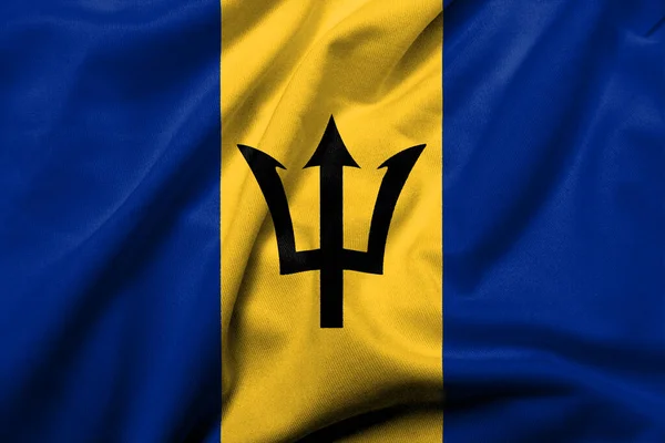 Realistic Flag Barbados Satin Fabric Texture Stockbild