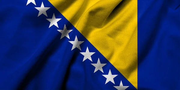 Realisztikus Zászló Bosznia Hercegovina Szatén Szövet Textúra Stock Kép