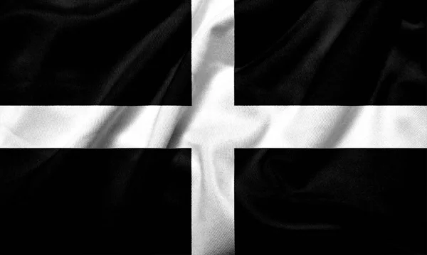 Realisztikus Zászló Cornwall Piran Szatén Szövet Textúra Stock Fotó
