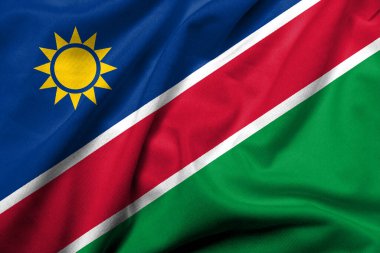Realistic 3D Flag of Namibia with satin fabric texture