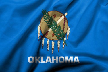 Realistic 3D Flag of Oklahoma with satin fabric texture