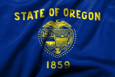 Realistic 3D Flag of Oregon with satin fabric texture