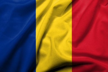 Realistic 3D Flag of Romania with satin fabric texture