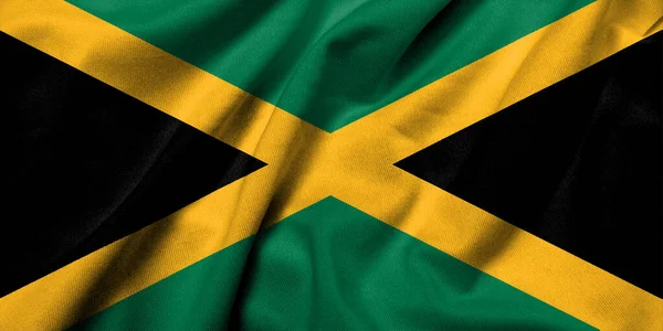 Ρεαλιστική Σημαία Της Τζαμάικα Σατέν Υφή Υφάσματος — Φωτογραφία Αρχείου