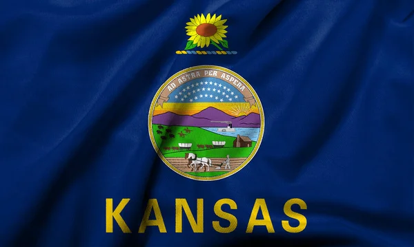 Реалістичний Прапор Канзасу Текстурою Атласної Тканини — стокове фото