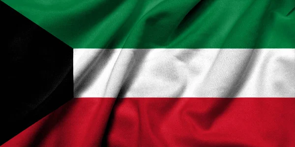 Realistyczna Flaga Kuwejtu Teksturą Satynowej Tkaniny — Zdjęcie stockowe