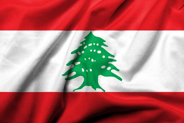 Realistická Vlajka Libanonu Texturou Saténové Tkaniny — Stock fotografie
