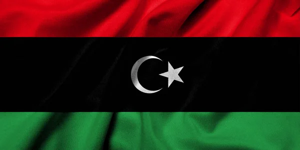 Realistic Flag Libya Satin Fabric Texture — Stock Fotó