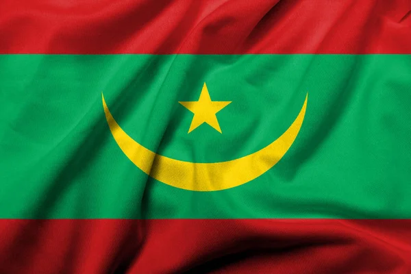 Ρεαλιστική Σημαία Της Μαυριτανίας Σατέν Υφασμάτινη Υφή — Φωτογραφία Αρχείου