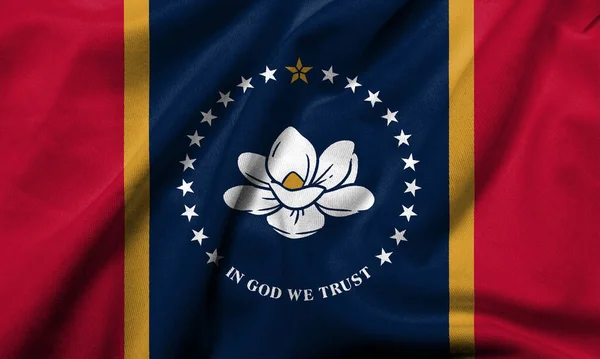 Реалістичний Прапор Міссісіпі Текстурою Атласної Тканини — стокове фото