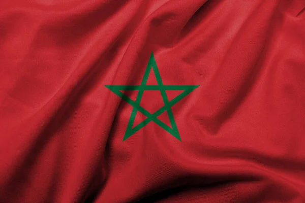 Bandiera Realistica Del Marocco Con Trama Tessuto Raso — Foto Stock