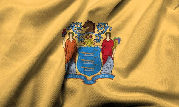 Realistyczna Flaga New Jersey Satynową Strukturą Tkanin — Zdjęcie stockowe