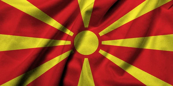 Realistic Flag North Macedonia Satin Fabric Texture — ストック写真