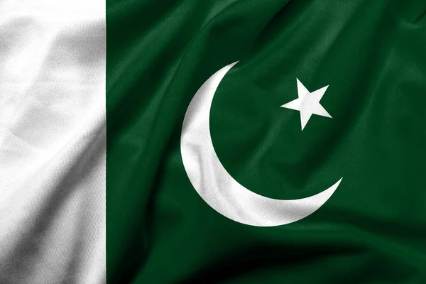 Ρεαλιστική Σημαία Του Πακιστάν Σατέν Υφασμάτινη Υφή — Φωτογραφία Αρχείου