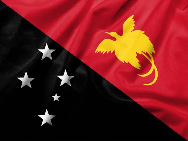 Realistic Flag Papua New Guinea Satin Fabric Textur — Fotografia de Stock
