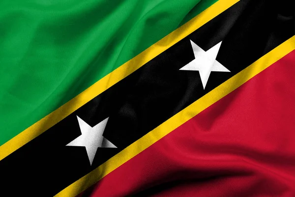 Realistyczna Flaga Saint Kitts Nevis Satynową Strukturą Tkanin — Zdjęcie stockowe