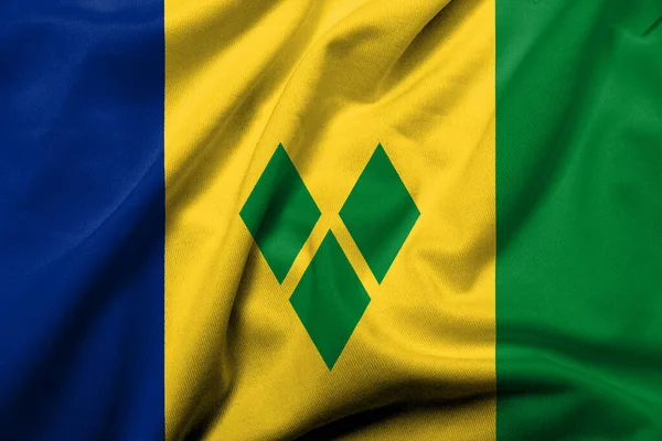 Realistic Flag Saint Vincent Grenadines Satin Fabric Texture — Zdjęcie stockowe