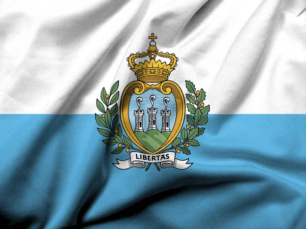 Realistyczna Flaga San Marino Satynową Strukturą Tkanin — Zdjęcie stockowe