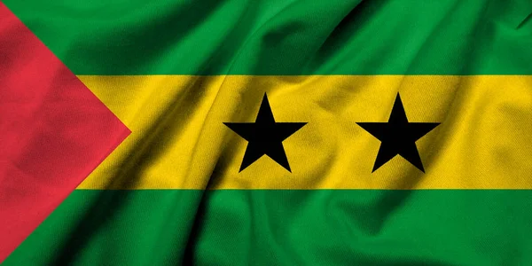 Realistic Flag Sao Tome Principe Satin Fabric Texture — Stockfoto