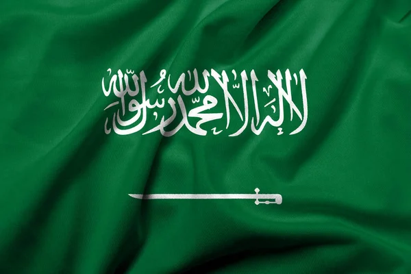 Bandiera Realistica Dell Arabia Saudita Con Trama Tessuto Raso — Foto Stock