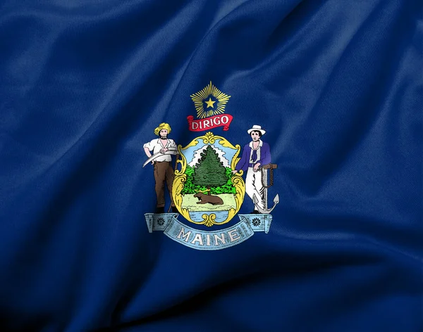 Bandera Realista Maine Con Textura Tela Satén Fotos de stock libres de derechos