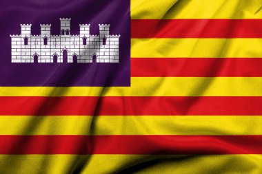 Realistic 3D Flag of the Balearic Islands with satin fabric texture