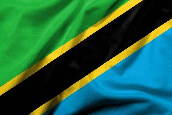 Realistic Flag Tanzania Satin Fabric Texture — ストック写真