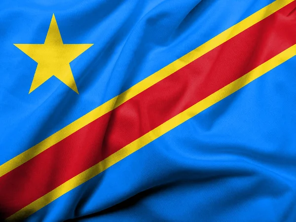Realistic Flag Democratic Republic Congo Satin Fabric Texture — Stockfoto