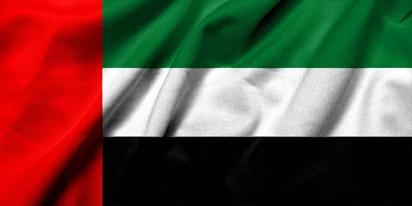 Realistyczna Flaga Zjednoczonych Emiratów Arabskich Teksturą Satynowej Tkaniny — Zdjęcie stockowe
