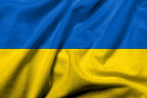 Realistic Flag Ukraine Satin Fabric Texture — Stock Photo, Image