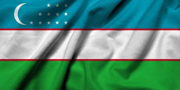 Realistic Flag Uzbekistan Satin Fabric Texture — ストック写真