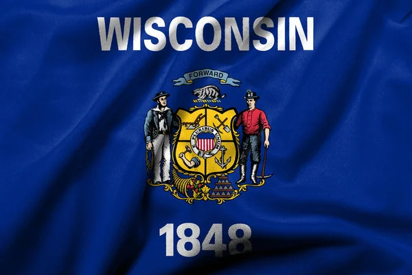 Realistyczna Flaga Wisconsin Satynową Strukturą Tkanin — Zdjęcie stockowe