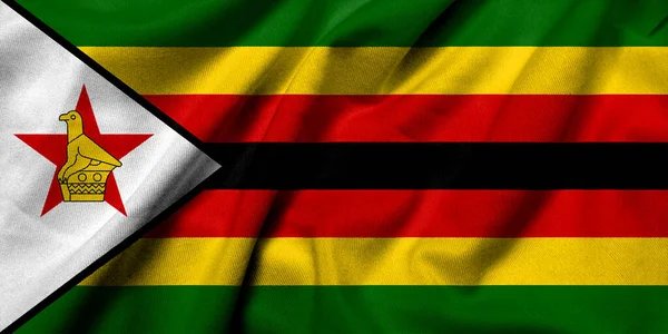 Realistic Flag Zimbabwe Satin Fabric Texture — Stock Photo, Image