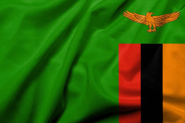 Realistic Flag Zambia Satin Fabric Texture — Stockfoto