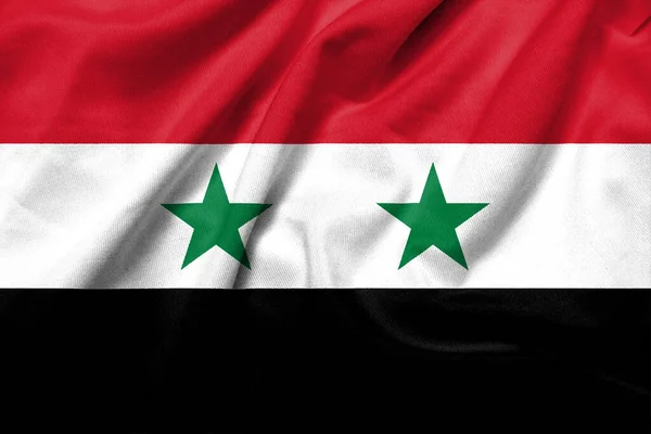 Realistic Flag Syria Satin Fabric Texture Stockfoto
