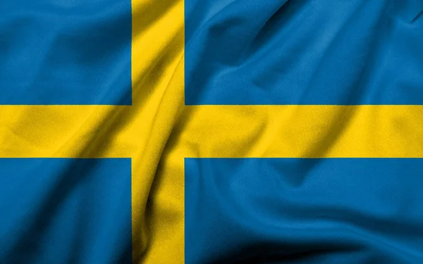 Realistic Flag Sweden Satin Fabric Texture Stockbild